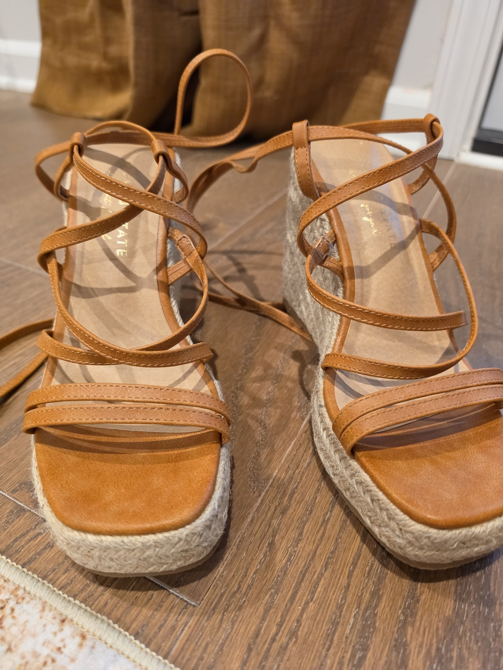 Altar'd State Tan Strappy Espadrille Wedge Sandals